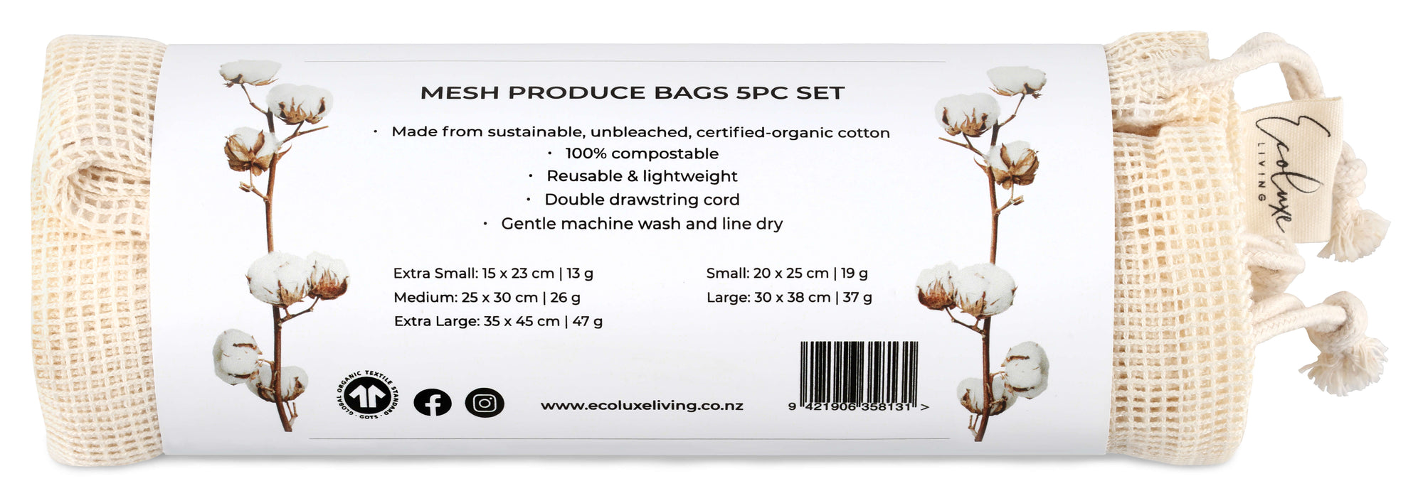 Mesh Produce Bags Set 5PC - EcoLuxe Living