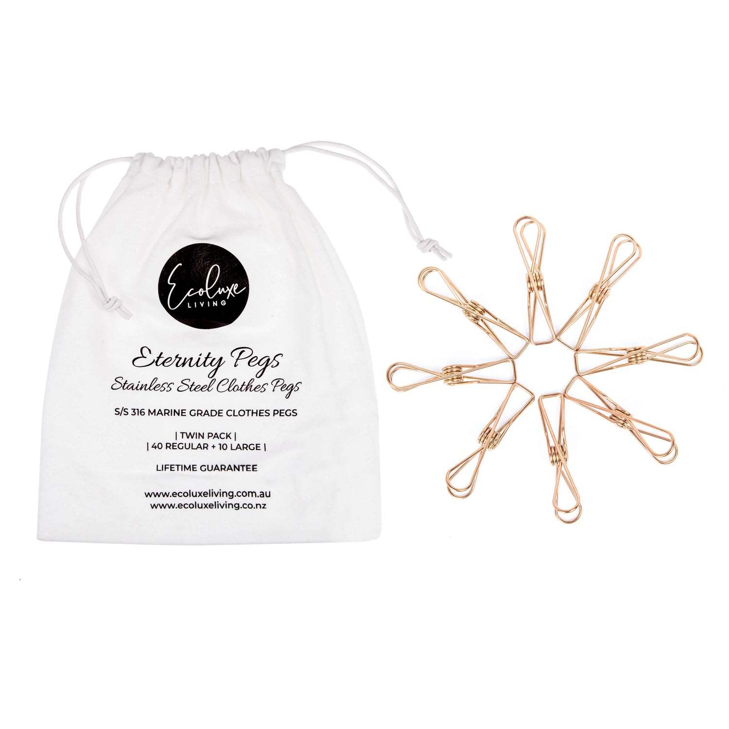 Rose Gold Stainless Clothing Pegs 20 Pack - EcoLuxe Living