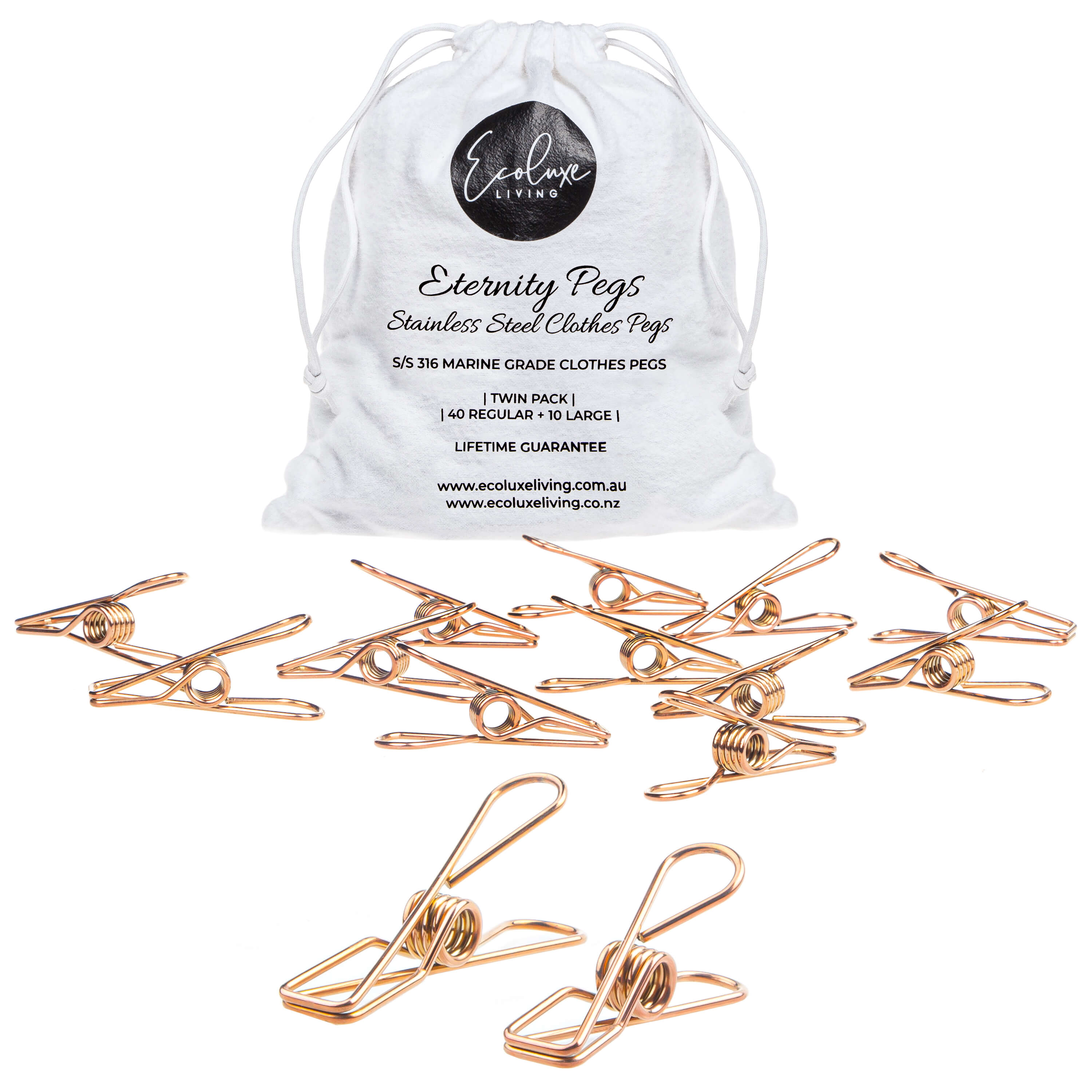 Rose Gold Stainless Clothing Pegs 20 Pack - EcoLuxe Living