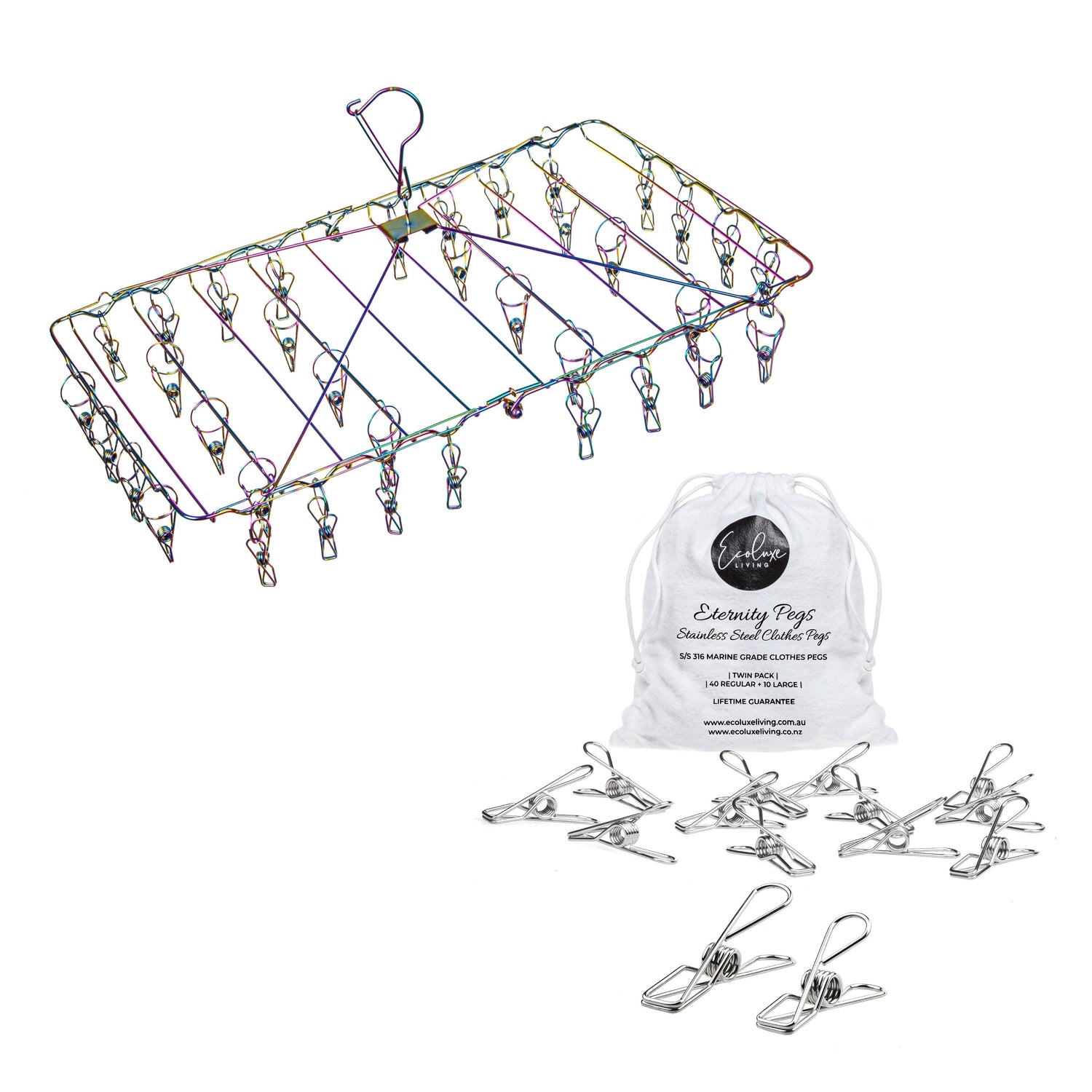 Silver Peg (Rust Proof) &amp; Rainbow Foldable Hanger (Rust Resistant) Bundle - EcoLuxe Living
