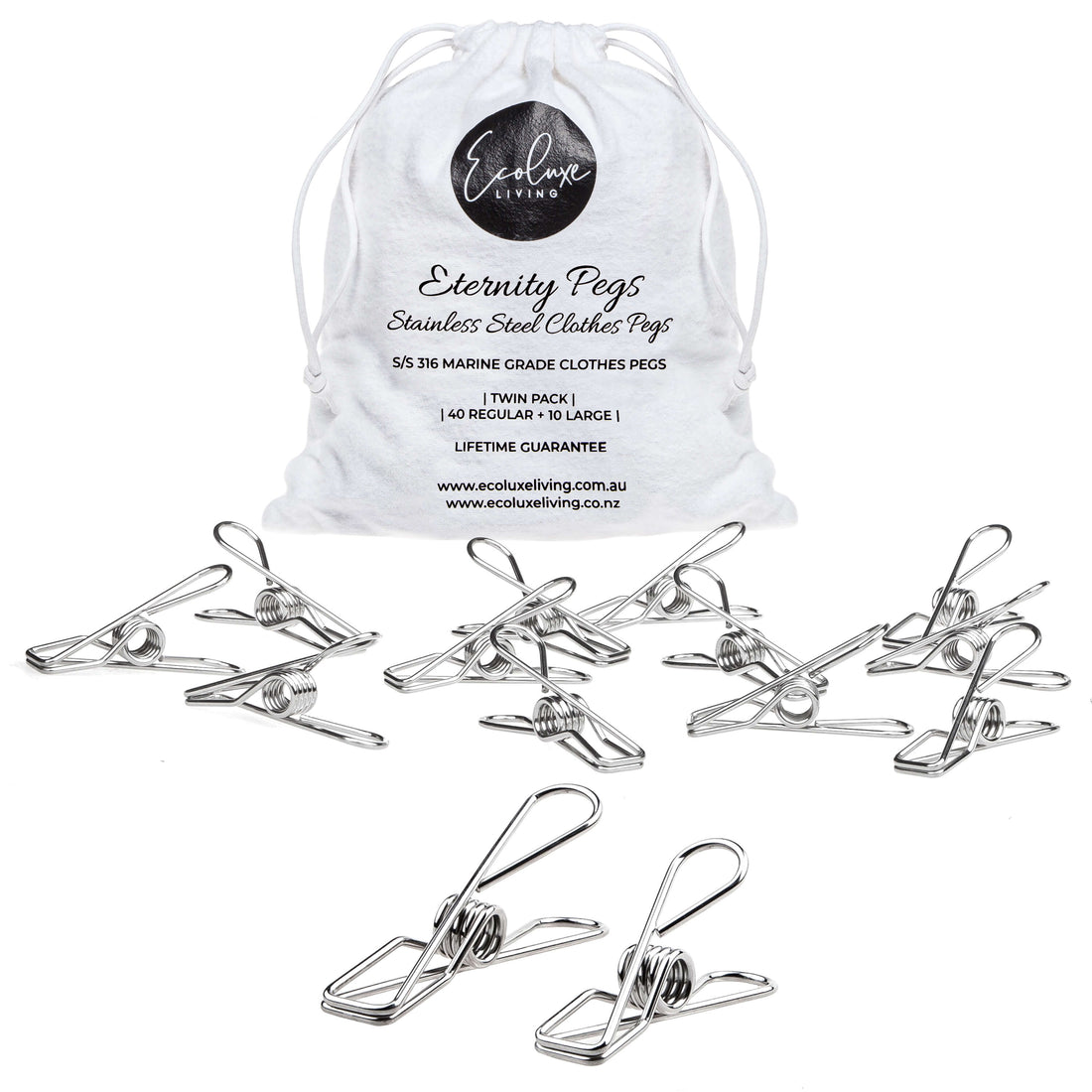 Silver Stainless Clothing Pegs 20 Pack - EcoLuxe Living