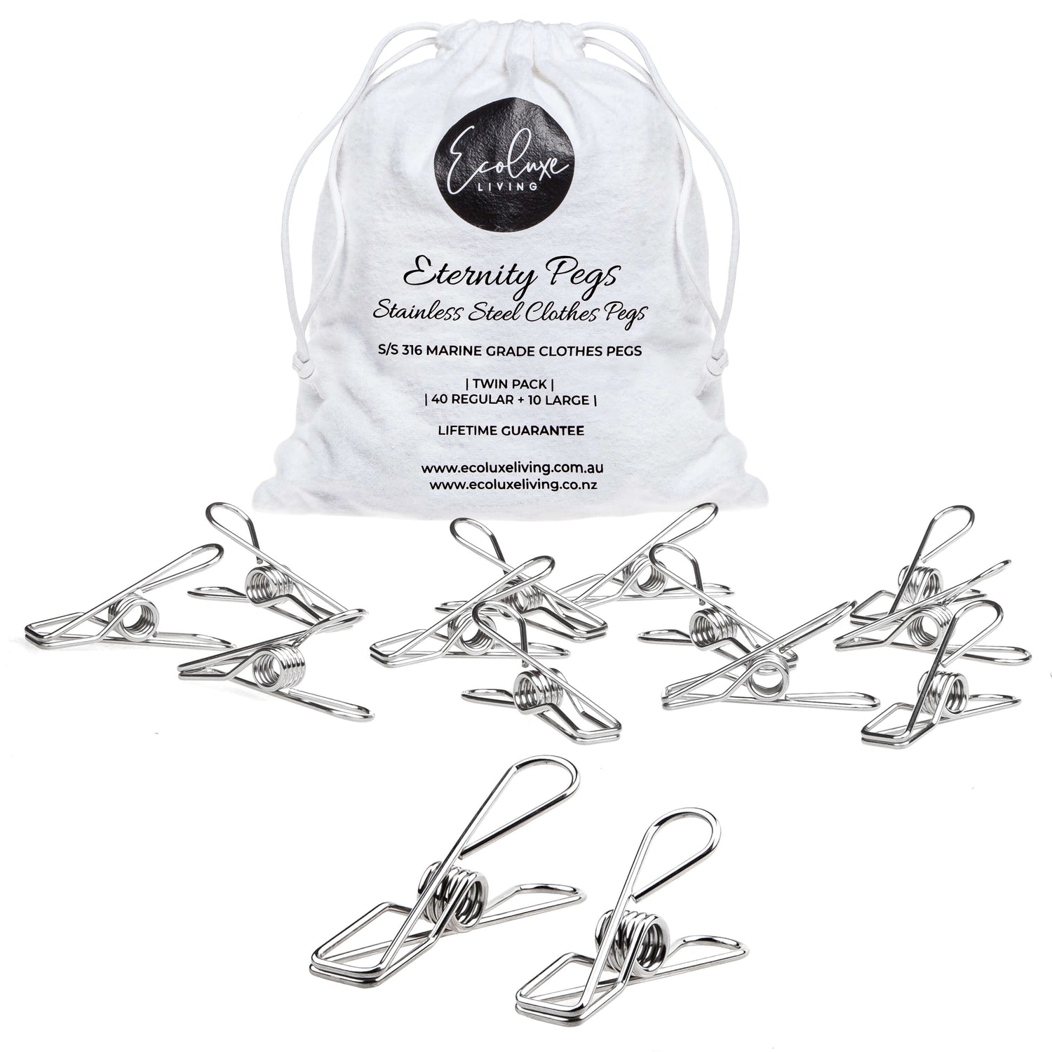 Silver Stainless Clothing Pegs 20 Pack - EcoLuxe Living