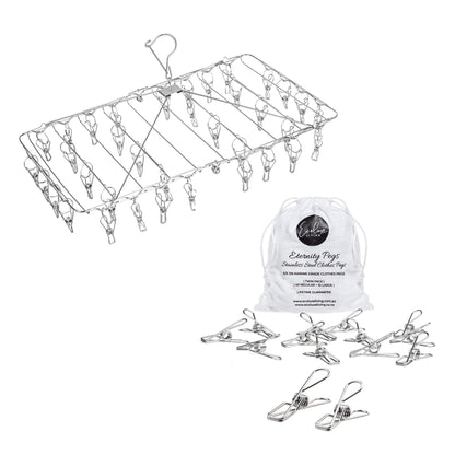 Silver Peg (Rust Proof) &amp; Foldable Peg Hanger (Rust Resistant) Bundle - EcoLuxe Living